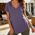 thumbnail image 4 of Ayfxijin Women's Hooded Short Sleeve Top, Summer Solid Color V-Neck Casual T-Shirt, 4 of 8