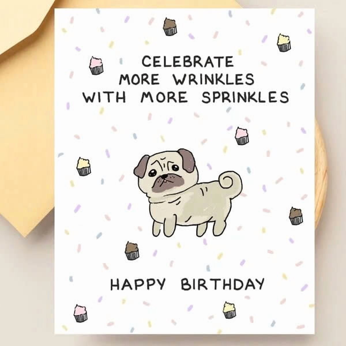 Fun Pug Skateboard Birthday Card – Cute Dog Card For Him Or Her – Blank Inside For Personal Message