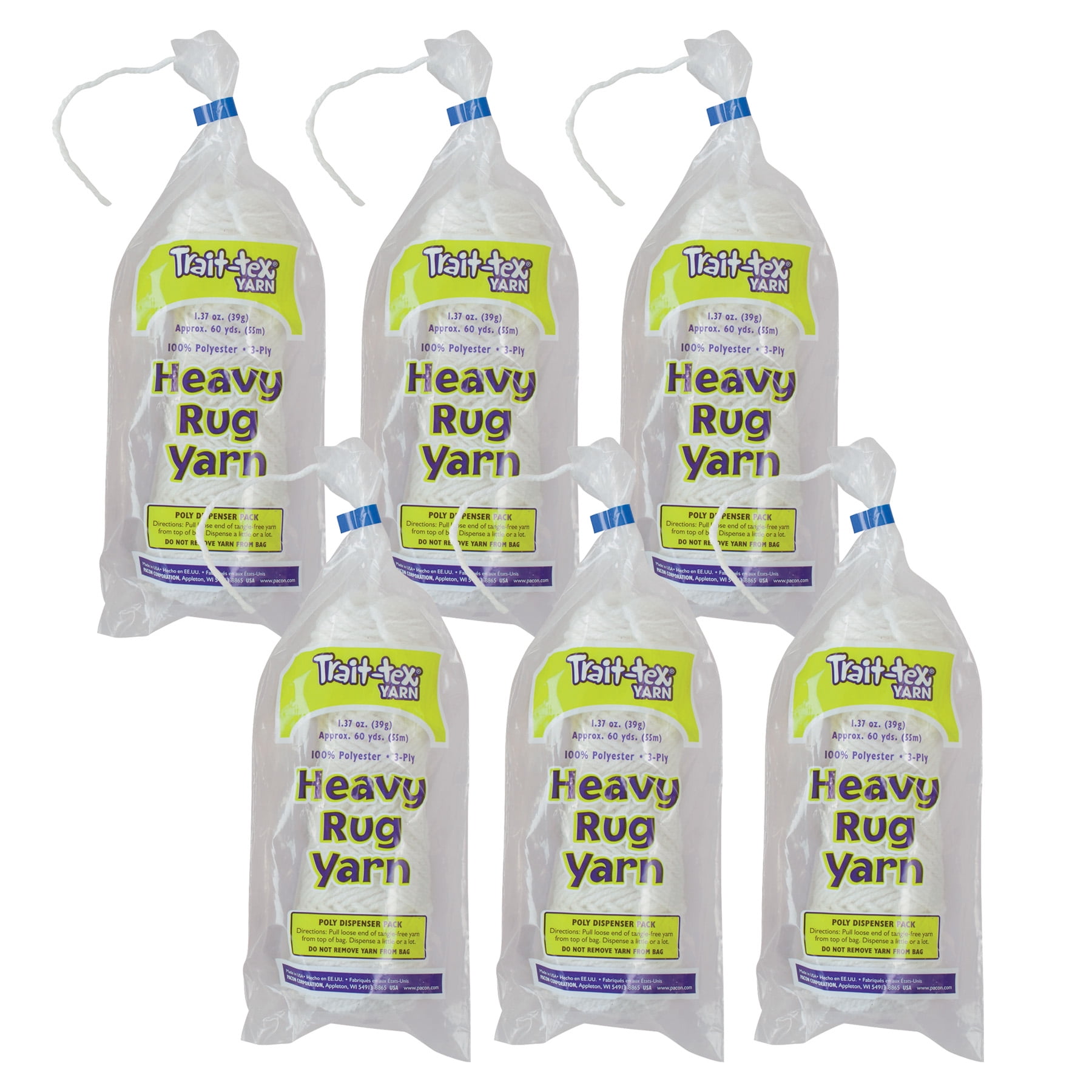 Pacon Trait-tex Super Fine 100% Polyester White Yarn, 60 yd (6 Pack)