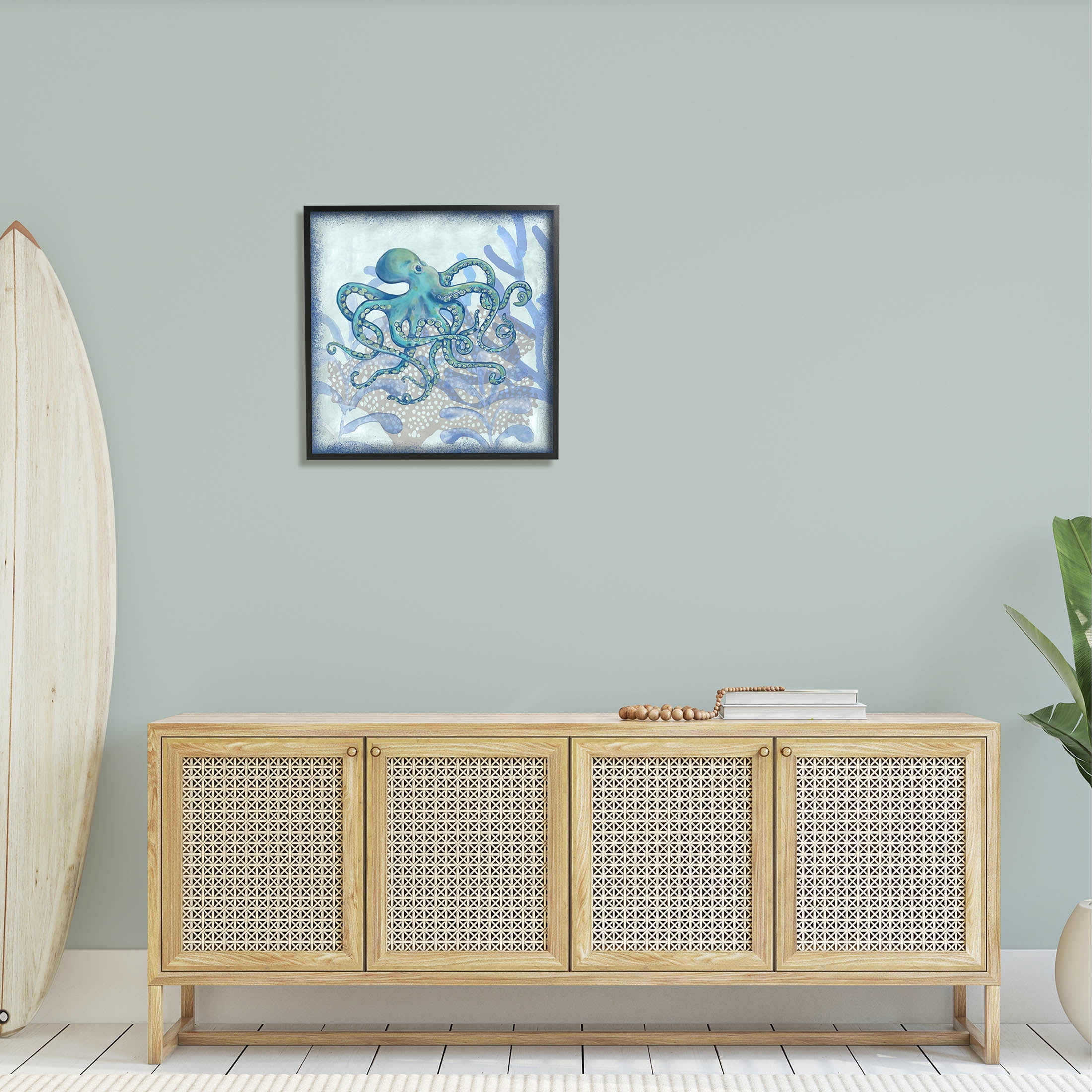 Layered Octopus Coral Botanicals Animals & Insects Graphic Art Black Framed Art Print Wall Art