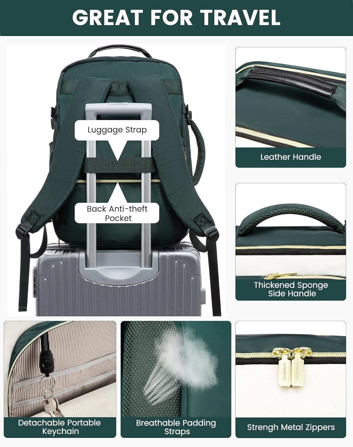 LOVEVOOK Large Travel Backpack for Women & Men, 40L Carry on Backpack for Airplanes, TSA Personal Item Travel Bag fits 17" Laptop, Waterproof Travel Essentials Airline Approved with 3 Packing Cubes