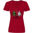 thumbnail image 3 of Inktastic Merry Christmas Plaid Trees Women's V-Neck T-Shirt, 3 of 5