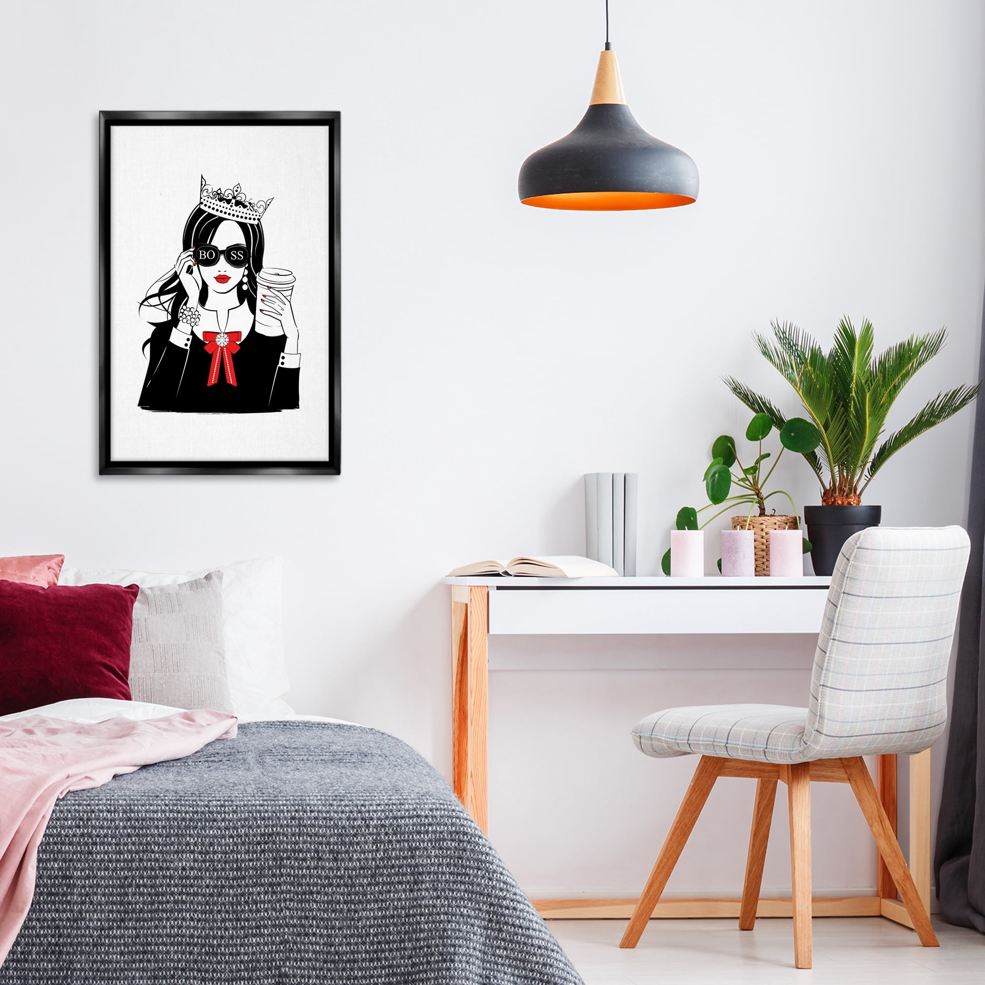 Stupell Industries Jeweled Girl Boss Novelty Painting Black Floater Framed Art Print Wall Art, 21 x 31