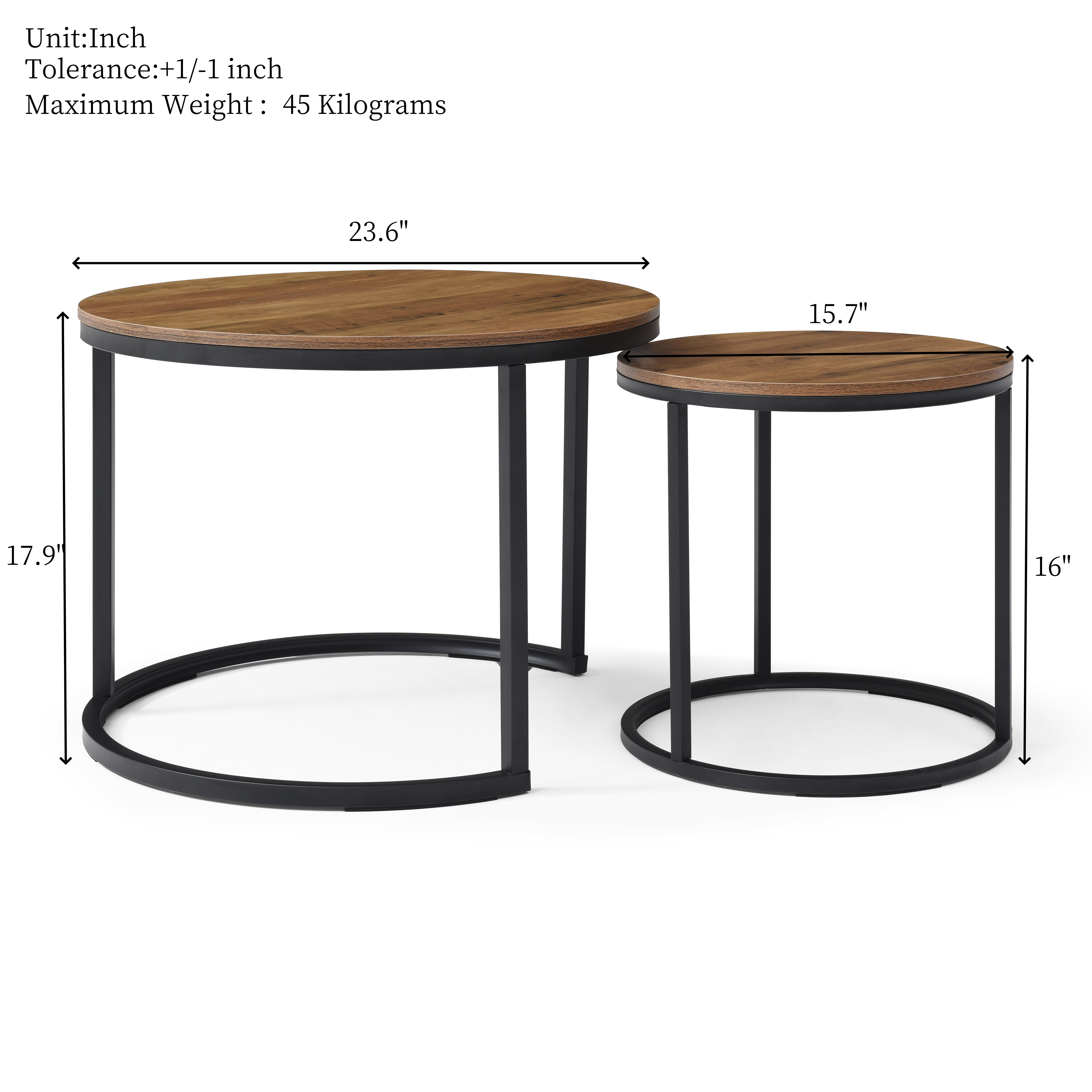 Set of 2 Nesting Round Side End Tables, Modern Industrial Coffee Table with Sturdy Metal Frame, Multifunctional Nightstand for Living Room Bedroom Apartment