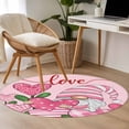 thumbnail image 5 of Pink Valentine's Gnomes, Large Area Rugs for Bedroom Living Room, Soft Non Slip Carpet Bedside Rug, Love Heart Checkered Stripe Round Floor Cover Kitchen Accent Rug 4' for Dining Room/Office, 5 of 9