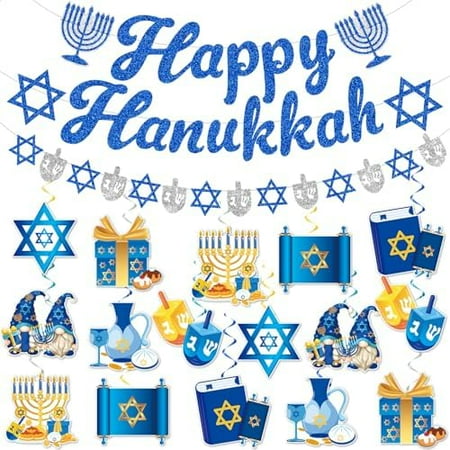 Hanukkah Decorations, NO-DIY Chanukah Party Decor includes Happy Hanukkah Banner and Chanukah Decorations Hanging Swirls for Outdoor Indoor Decorations$$Electronics Accessories