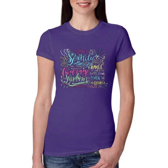 Wild Bobby, God Grant Me Serenity Courage and Wisdom Prayer Faith, Inspirational/Christian, Women Slim Fit Junior Tee, Purple Rush, Medium