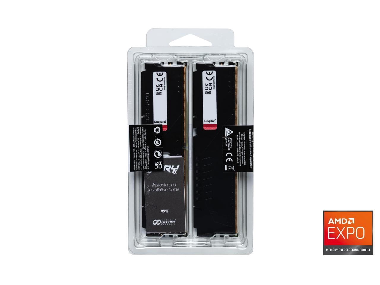 Kingston FURY Beast RAM Module - 64 GB (2 x 32GB) - DDR5-6000/PC5-48000 DDR5 SDRAM - 6000 MHz Single-rank Memory - CL36 - 1.35 V - On-die ECC - 288-pin - DIMM - Lifetime Warranty
