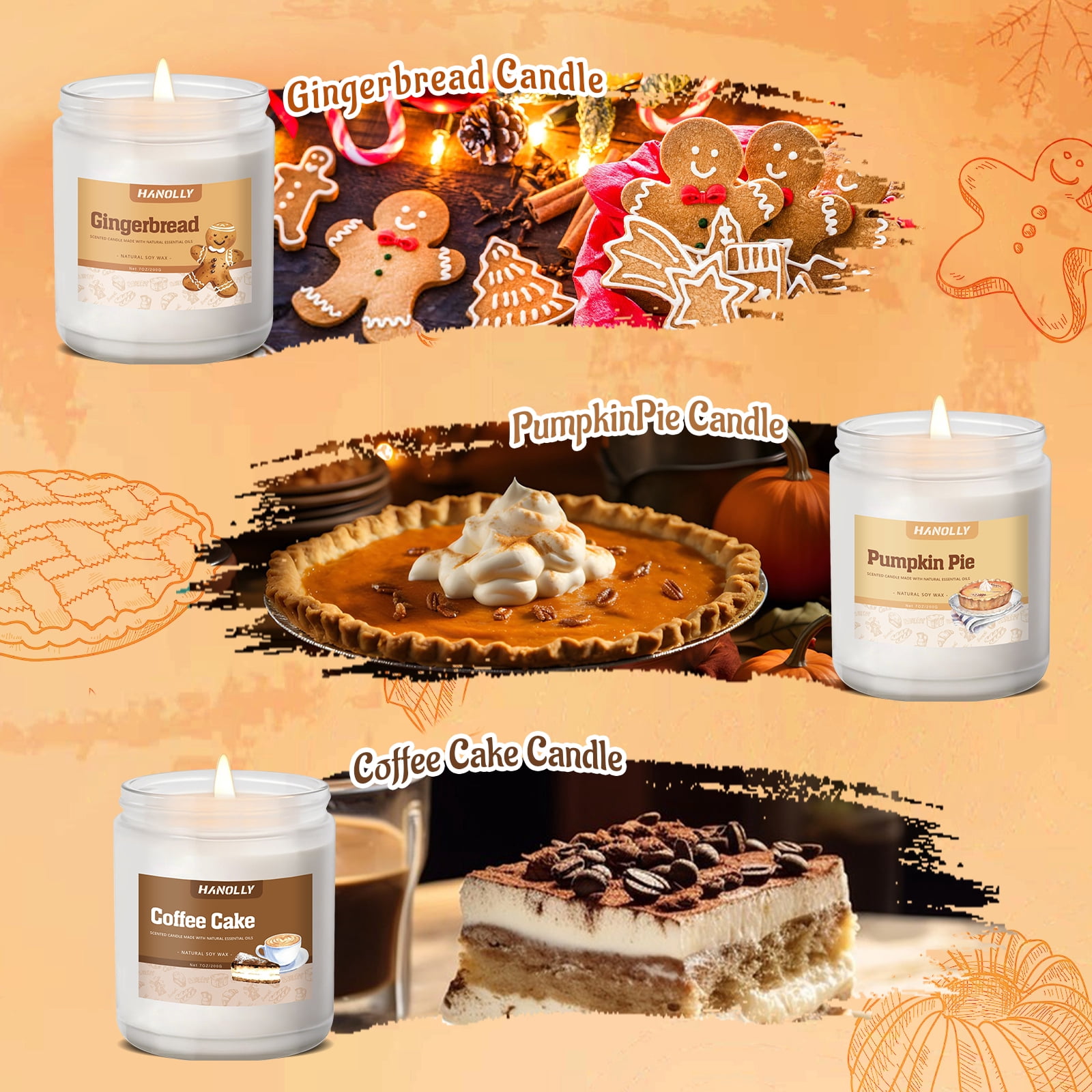 Hanolly Bakery Scented Candles Gift Set - 6 Pack Soy Wax Candles, Long-Lasting Jar Candles for Home, Gifts, Aromatherapy