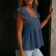 thumbnail image 6 of hlysgo Womens Square Neck Top Ruffle Short Sleeve Palazzo Tops Cute Smocked Babydoll Summer Blouses Navy,2xL, 6 of 6