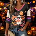 thumbnail image 2 of Women Halloween Shirt Oversized Cute Funny Plus Size 3/4 Sleeve Printed Graphic Dark Gray XL, 2 of 5