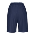 thumbnail image 6 of Tdoqot Womens Bermuda Shorts Knee length- Loose Fit Elastic Waist Summer Cotton Linen Casual Shorts with Pockets Dark Blue Size L, 6 of 7