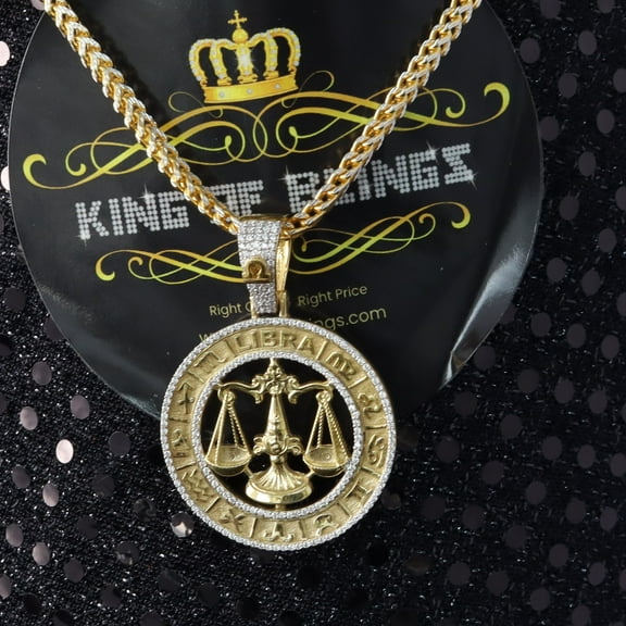 King of Bling's 1.77ct Cubic Zirconia Sterling Yellow Silver 'LIBRA' Pendant For Men's & Women's