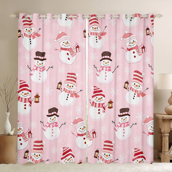 Castle Fairy Boys Girls Cartoon Winter Snowflakes Snowman Black Out Curtains,Happy New Year Curtains Pack of 2 (42x63 Each),Merry Christmas Xmas Bedroom Curtains,Super Cozy Room Decor