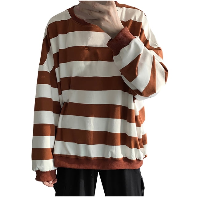 pstuiky camisetas de manga larga para hombre, Blusas y camisas casuales de manga larga con cuello redondo y rayas en bloques de color para hombre top de hombre l