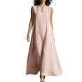 thumbnail image 2 of Bixock Women's Maternity Linen Dress Crew Neck Short Sleeve A Line Sundress Loose Maxi Dress with Pockets Baby Shower Pregnancy Dresses for Photoshoot Vacation Maternity Outfits Summer Clothings, 2 of 8