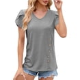 thumbnail image 3 of Camisetas de manga corta para mujer, camisetas casuales de moda con cuello en V, camisetas sueltas informales de verano de manga corta, Top Lo, 3 of 5