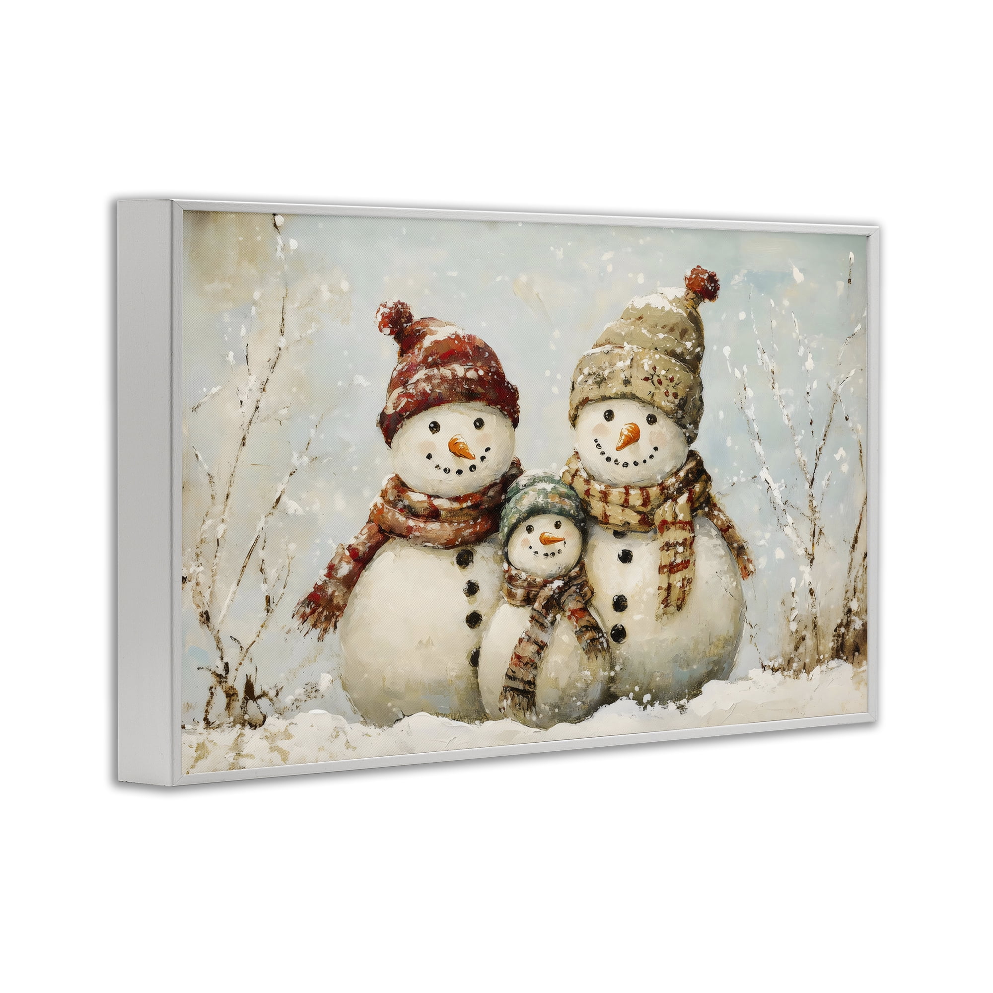 Snowman Family Of Three White Framed Giclee Art, design by Petal Prints Design