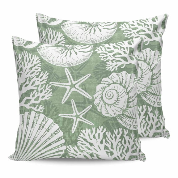 26x26 Pillow Covers Set of 2, Sage Green Coastal Square Throw Pillow Covers for Couch/Sofa/Living Room, Conch Nautical Summer Starfish Shell Coral Decorative Soft Pillowcases for Couch Throw Pillows