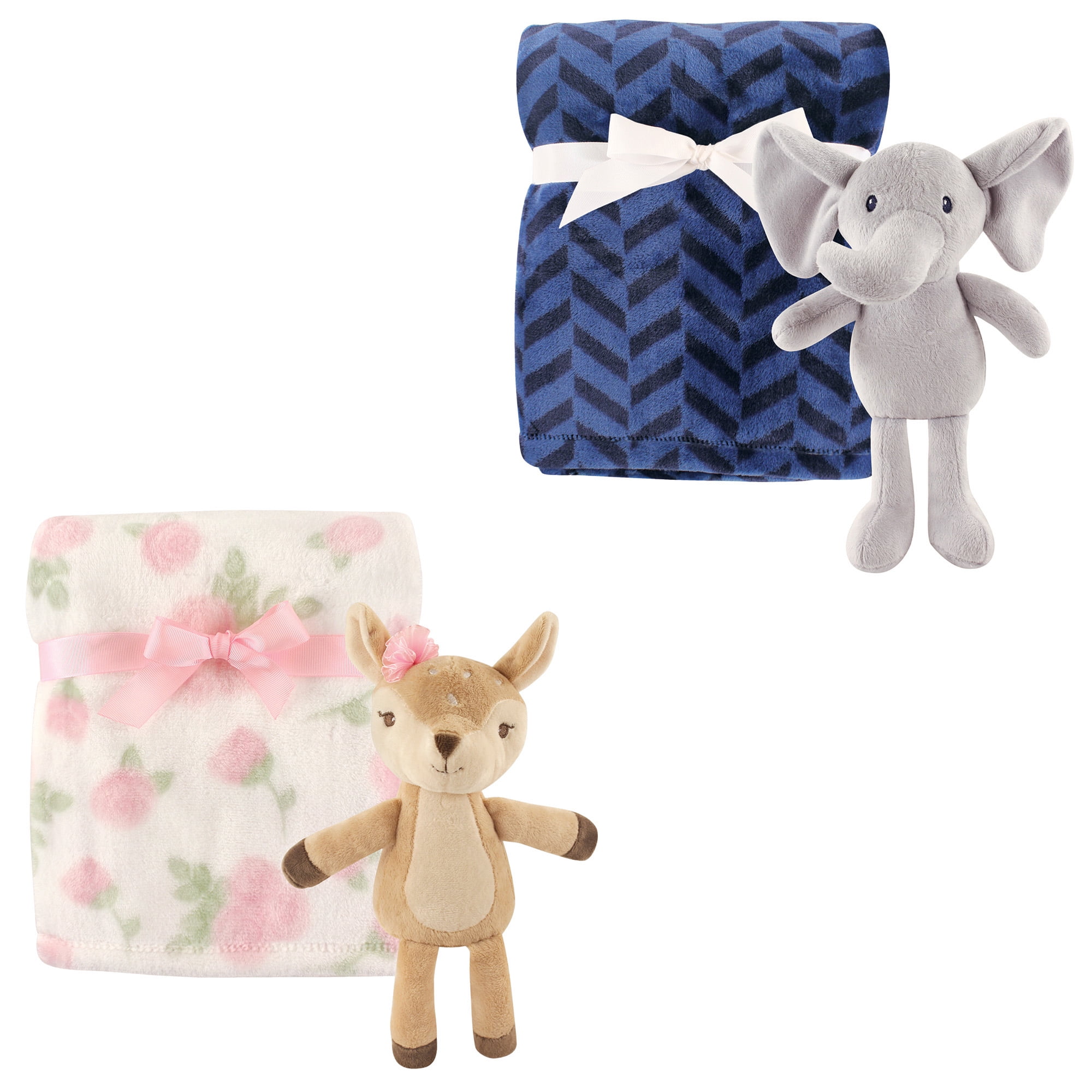 Hudson Baby Boys' and Girls' Plush Blanket (2Pack) with Plush Animal