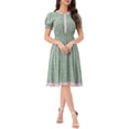 thumbnail image 2 of INSPIRE CHIC Women's Floral Sundress Ruffle Neck Smocked Waist Short Sleeve Dress M Light Green, 2 of 5