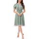 thumbnail image 2 of INSPIRAR CHIC Vestido de Flores para Mujeres con Cuello Volante, Cintura Fruncida, Manga Corta, Talla S, Verde Claro, 2 of 5