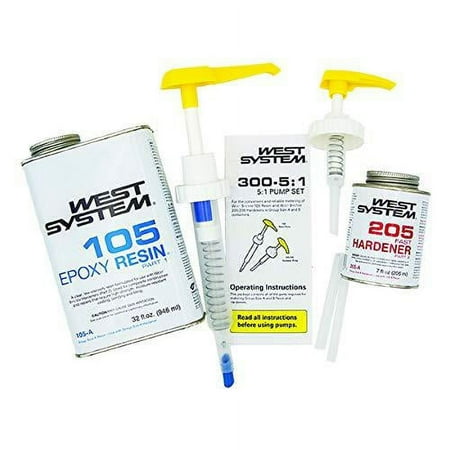 West System 105 Epoxy Resin with 205 Fast Epoxy Hardener and 300 Mini Pumps Set