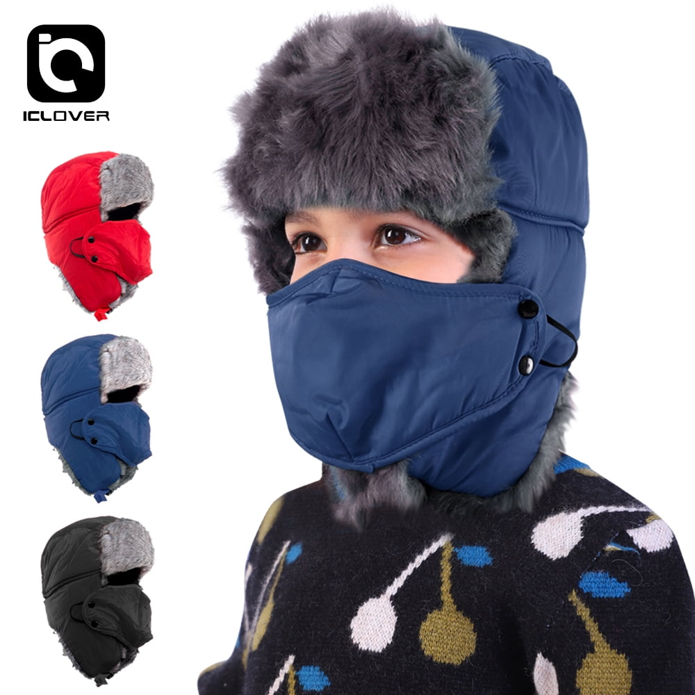 Boys Fleece Trapper Hat Novelty Face Ears Warm Winter Outdoors Hat With Earflaps 