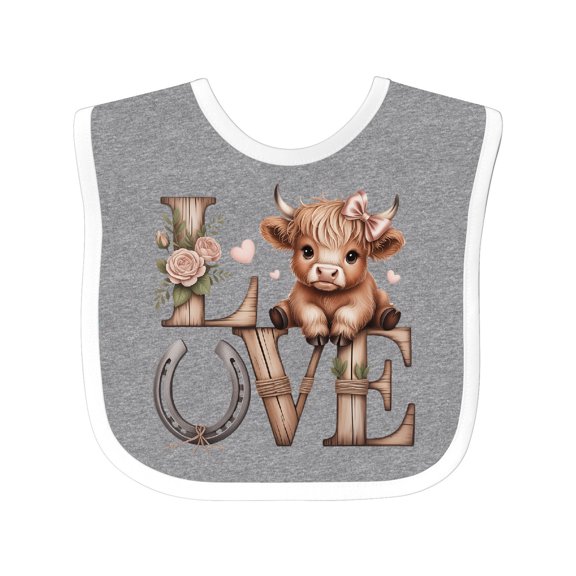 Inktastic Cute Highland Cow Love Floral Boys or Girls Baby Bib