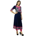 thumbnail image 1 of Bimba Women Blue Anarkali Kurti Rayon Printed Flaired Kurta Long Dress Clothing, 1 of 7