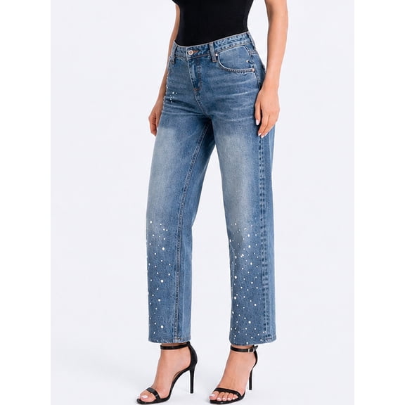 Jeans Dama Pantalon de mezclilla Shendy Vendy corte recto estilo straight leg jeans