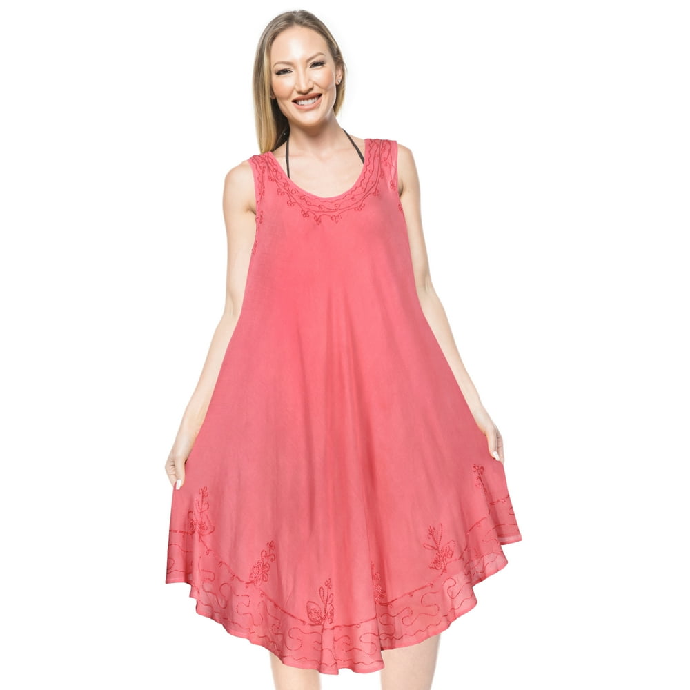 HAPPY BAY Boho Women Summer Rayon Solid Plain Embroidered Trumpet