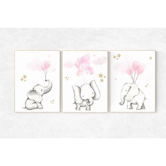 Pink And Gold Nursery Poster Set of 3 And Animal Prints Baby Girl Room Wall Art With Elegant Gold Accents Set 3 Prints, Poster Only