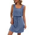 thumbnail image 1 of Vestido informal sin mangas con cordón y estampado hueco para mujer, 1 of 4