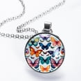 thumbnail image 2 of Flower Butterfly Elegant Glass Circular Pendant Necklace Jewelry, 2 of 5