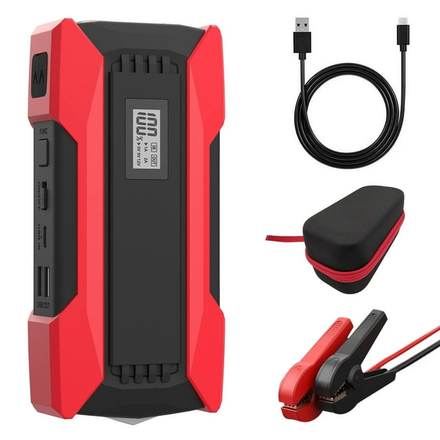 Tignapoo X2 Charge Rapide QC3.0 Améliorée Rouge Version US 10000mAh Banque d'Alimentation Portable avec Démarreur d'Urgence pour Véhicules 12V (6.0L Gaz/4.0L Diesel) - Inclut des Clips Intelligents, Câble Type-C, et EVA