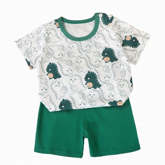 Boys Short Sleeved Twopiece Set With Cute Dinosaur And Brush Print 6 12 18 Months 1T 2T 3T 4T 5T 6T 7T Gibobby,3-4 Years,Dark Green