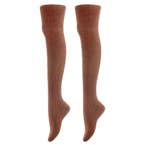 AATMart Attractive Big Girl's Women's 2 Pairs Lightweight Moisture Wicking & Extra Soft Knee High Cotton Socks Size 6-9 M1025 Coffee 2p-06