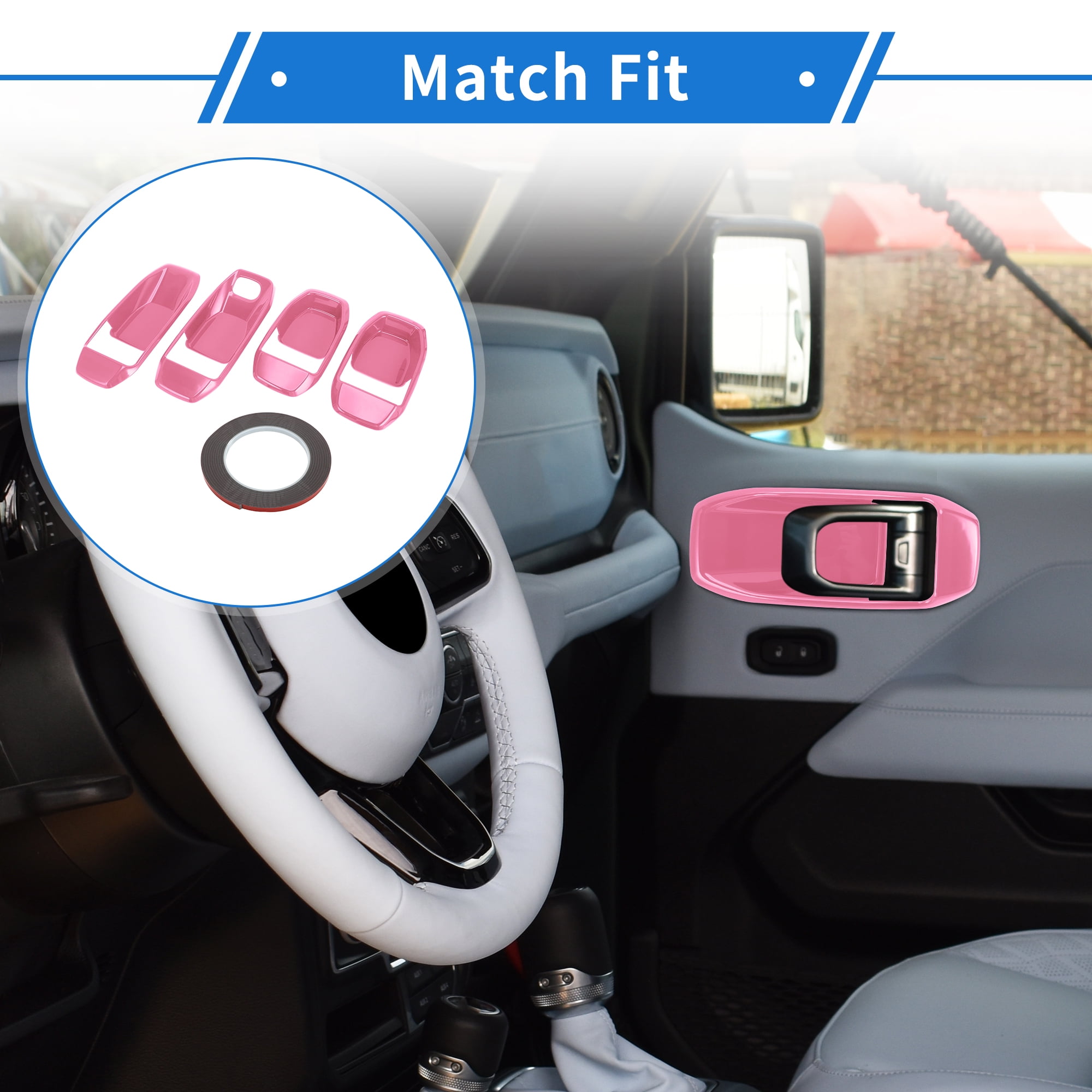 Unique Bargains 4 Pcs Door Bowl Cover Trim Compatible for Jeep Wrangler JL 2018-2022 ABS Pink Exterior Accessories