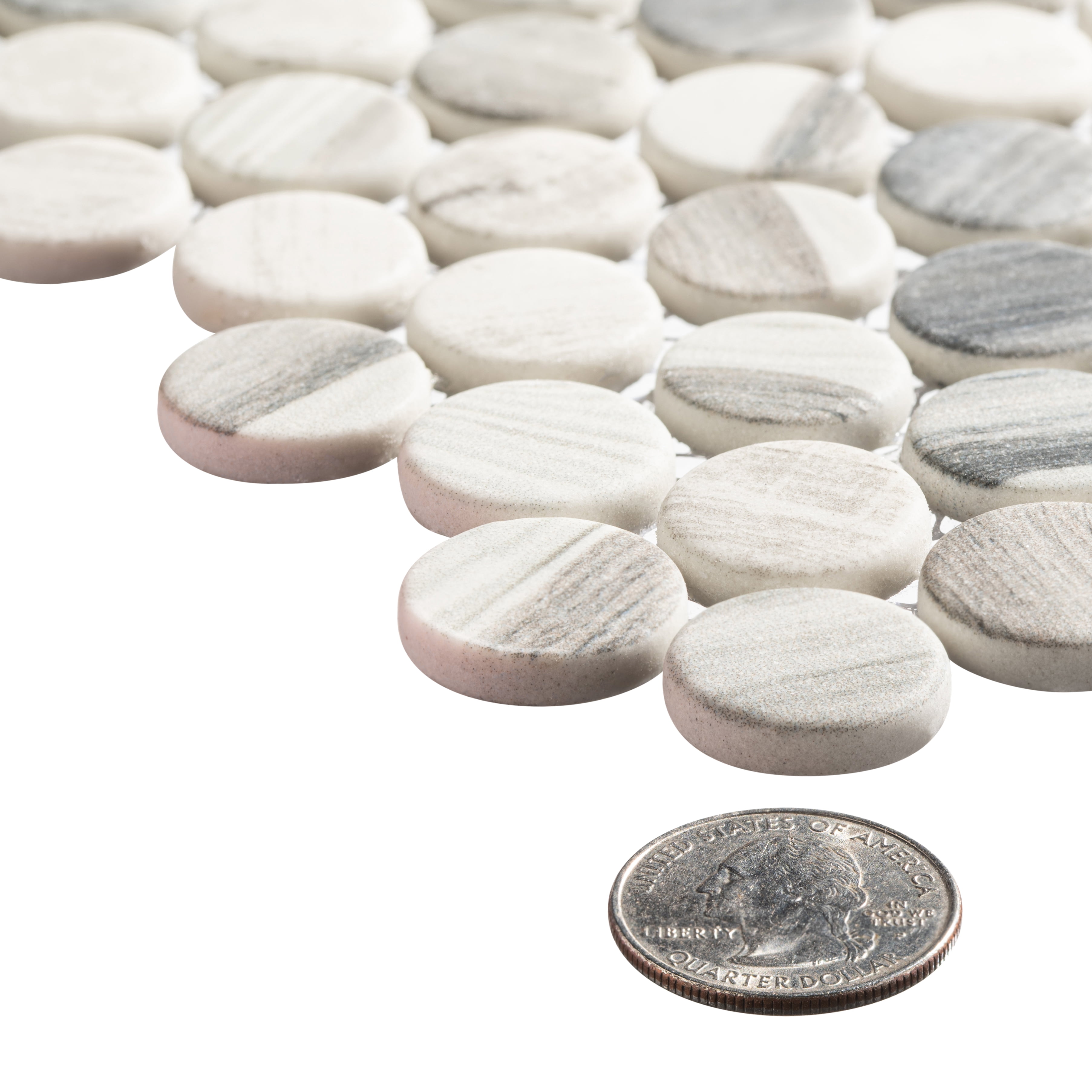 Dexo Rei Gray 1-in. Penny Round Matte Glass Mosaic Wall & Floor Tile
