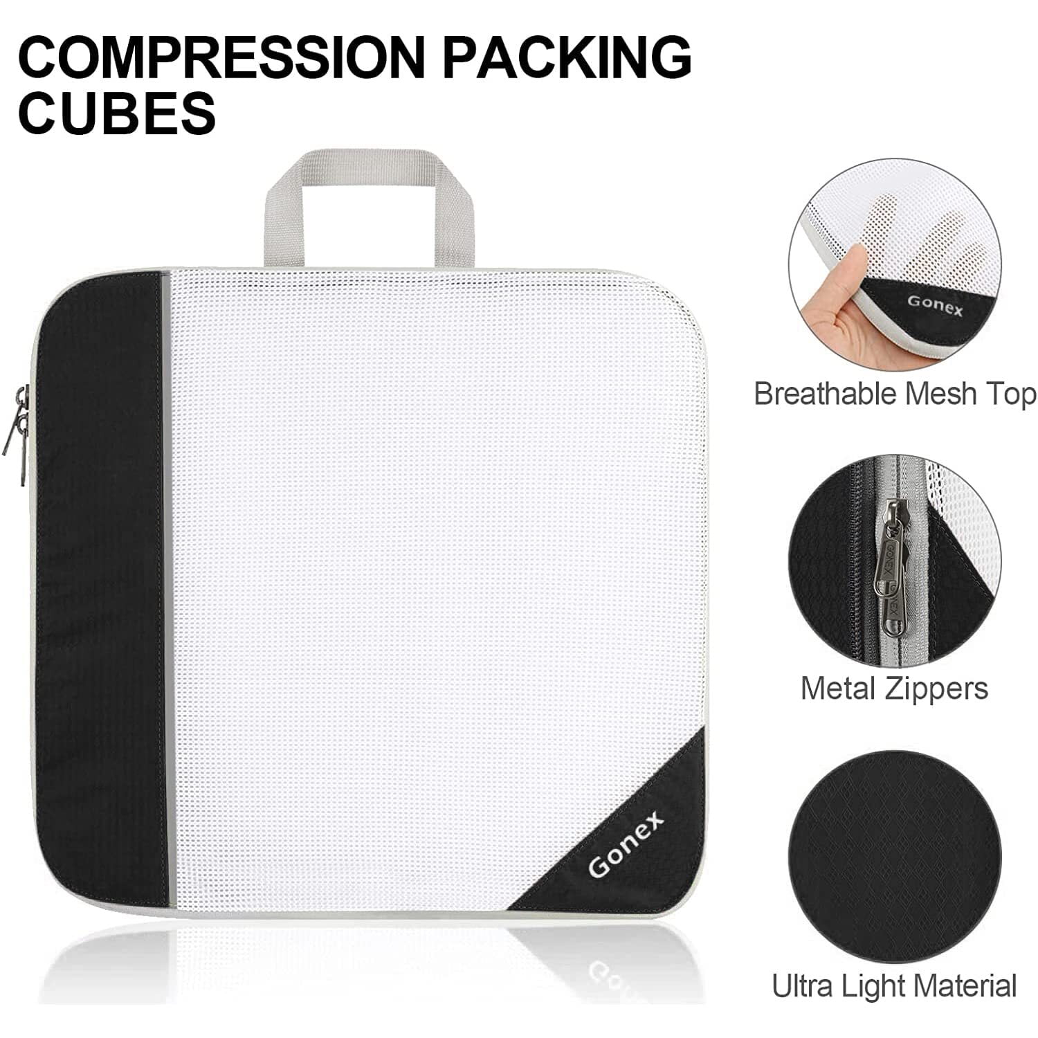 Gonex 4 Set Large Compression Packing Cubes for Luggage, Expandable Packing Cubes Organizer Bags Set for Travel