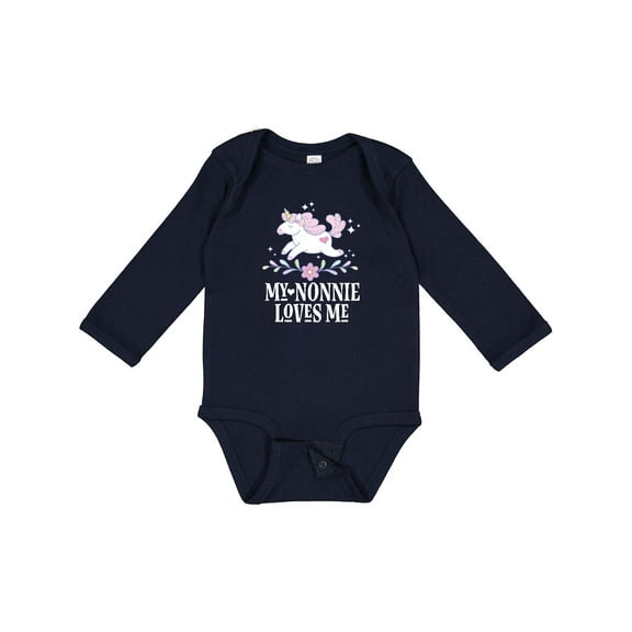 Inktastic Nonnie Loves Me Granddaughter Unicorn Girls Long Sleeve Baby Bodysuit