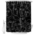 thumbnail image 2 of Shower Curtains for Bathroom, Abstract Style Waterproof Fabric Shower Curtain, Black Face Line Modern Character Art Decorative Bathroom Curtain for Bathtub, 72"x84", No Hooks Included, 2 of 9