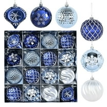 Christmas Ball Ornaments 16ct Navy Silver, 3.15 Inch Shatterproof Christmas Tree Decorations, Bulk Xmas Tree Ornaments Set