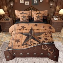 jejeloiu Rustic Texas Stars 7-Piece Twin Bedding Sets,Farmhouse Horseshoe Bedding Comforter Set,Black Aplshing Ink Sheet Sets For Men Women,Ultra Soft Home Decor Reversible