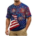 thumbnail image 4 of Men's Fireworks American Flag T-Shirt 3D Printed Patriotic Graphic Tees Short Sleeve Crewneck Summer Casual Tops Independence Day Celebration Party Shirt, 4 of 6