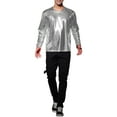 thumbnail image 2 of INSPIRE CHIC Men's T-Shirts Round Neck Long Sleeve Shiny Top XL Silver, 2 of 7