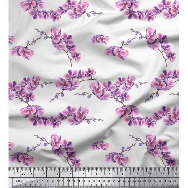Soimoi Poly Georgette Fabric Orchid Floral Fabric Prints by Yard 42 Inch Wide