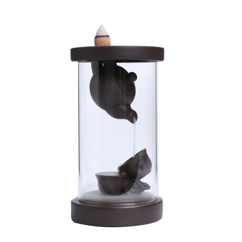 Windproof Cover Backflow Incense Burner Indoor Smoke Waterfall Incense Holder Creative Teapot Incense Burner Home Tea Room Aromatherapy Ornament