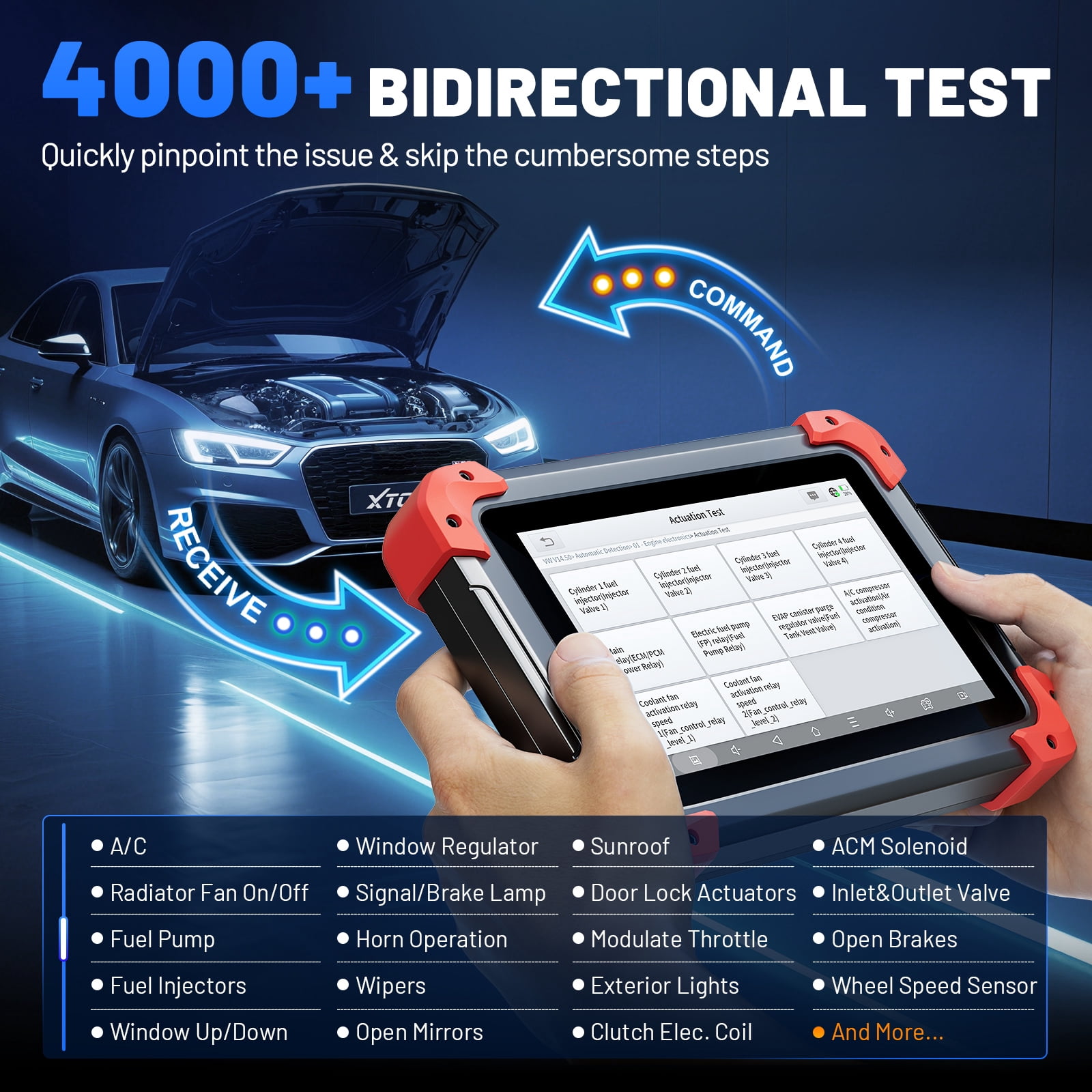 XTOOL D7 BT V2.0 Bi-Directional Scan Tool, Full System OBD2 Scanner Bluetooth with ECU Cod-ing, FCA, 36+ Services, 3-Year Free Update